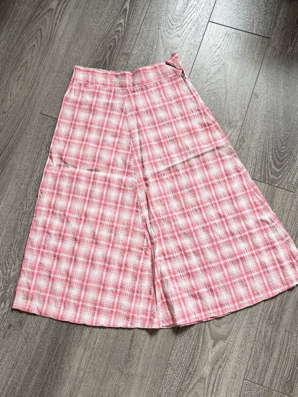 Vintage pink white checkered plaid midi skirt country